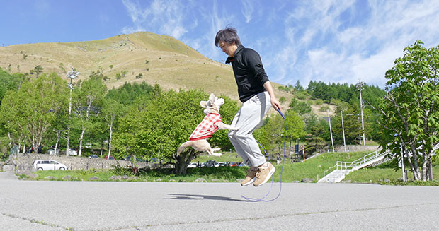 Most-skips-by-a-dog-and-a-person-in-one-